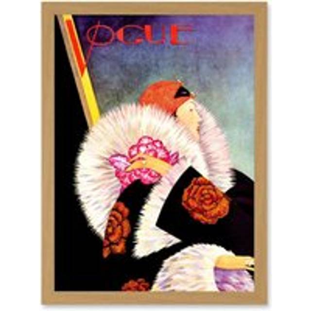 Magazine Cover Vogue Woman Winter Coat Artwork Framed Wall Art Print A4 - Tan - One Size