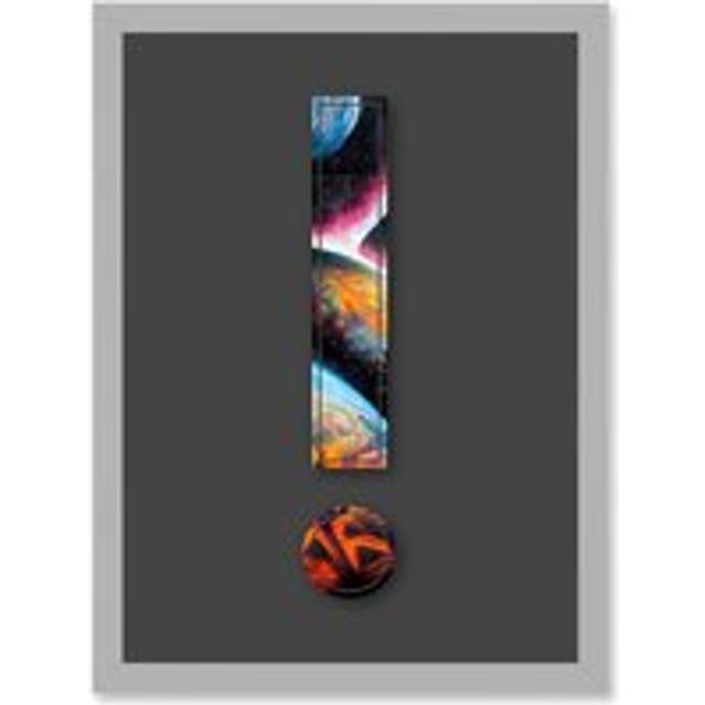 Symbol ! Exclamation Mark Point Bright Planets Decorative Graffiti Mural Alphabet Initial Stencil Artwork Framed Wall Art Print A4 - Grey - One Size