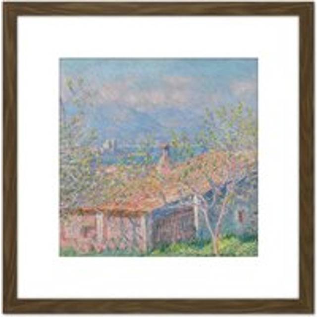Monet Gardeners House At Antibes 8X8 Inch Square Wooden Framed Wall Art Print Picture with Mount - Brown - One Size