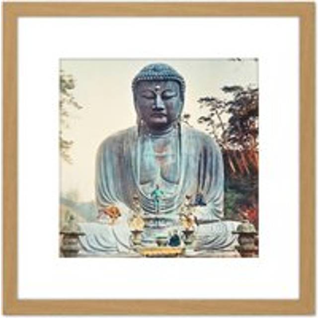 Ogawa Bronze Buddha Daibutsu Kamakura Japan 1897 Photo 8X8 Inch Square Wooden Framed Wall Art Print Picture with Mount - Tan - One Size