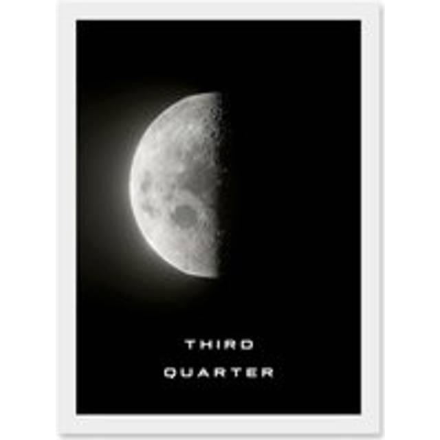 Phases of the Moon Astronomy Third Quarter Lunar Space Poster Artwork Framed Wall Art Print A4 - White - One Size