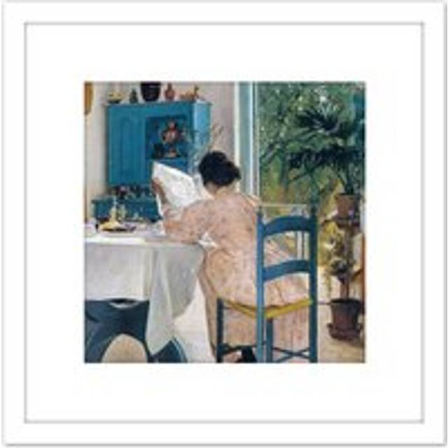 Ring At Breakfast Table Morning Newspapers Painting 8X8 Inch Square Wooden Framed Wall Art Print Picture with Mount - White - One Size