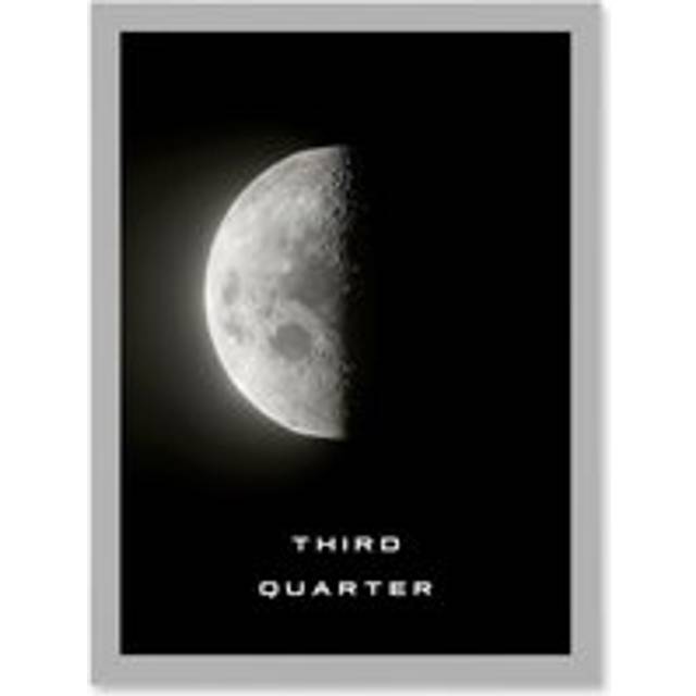 Phases of the Moon Astronomy Third Quarter Lunar Space Poster Artwork Framed Wall Art Print A4 - Grey - One Size