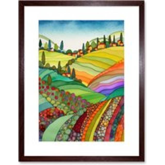 Wall Art Print Abstract Tuscany Hills Landscape Folk Artwork Framed 9X7 Inch - Brown - W7 inch x H9 inch