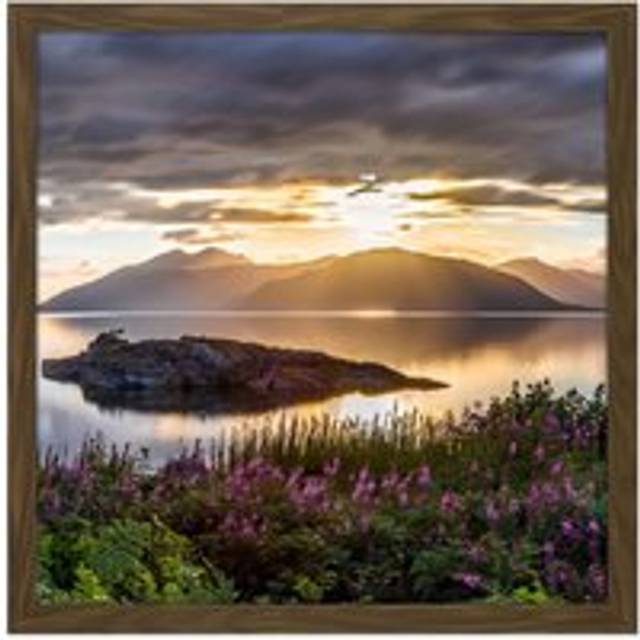 Wall Art Print Trienke Sunset Loch Linnhe Highland Scotland Photo Square Framed Picture 16X16 Inch - Brown - W16 inch x H16 inch