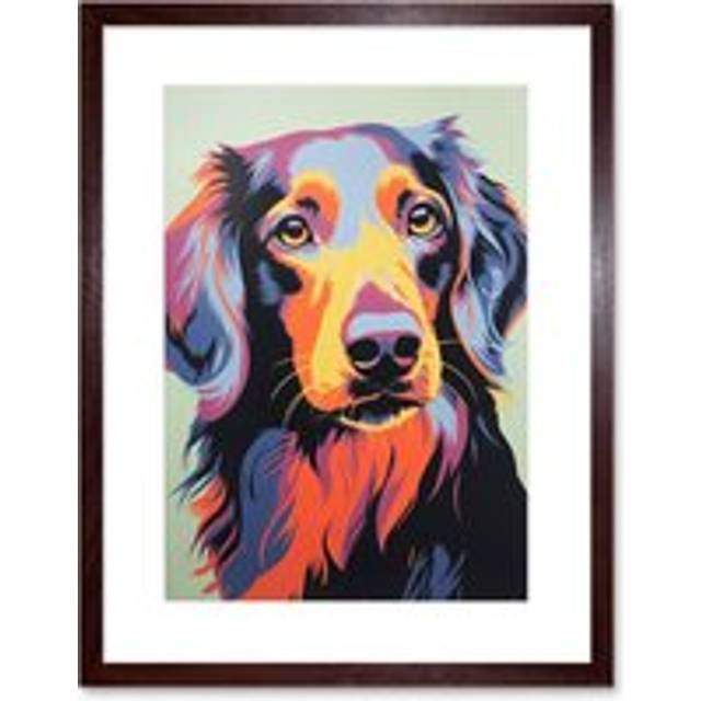 Wall Art Print Long Haired Dachshund Dog Colourful Artwork Orange Blue Purple Pet Portrait Cute Artwork Framed 9X7 Inch - Brown - W7 inch x H9 inch