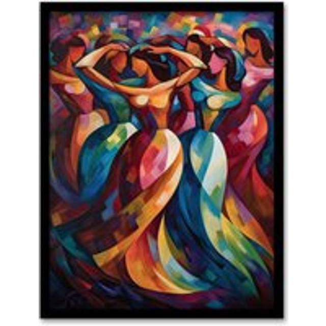Wall Art Print Latino Merengue Dance Dancing South America Colourful Bright Bold Painting Rhythm Body Energy Theatre Arts Artwork Art Framed - Multi - - W12 inch x H16 inch