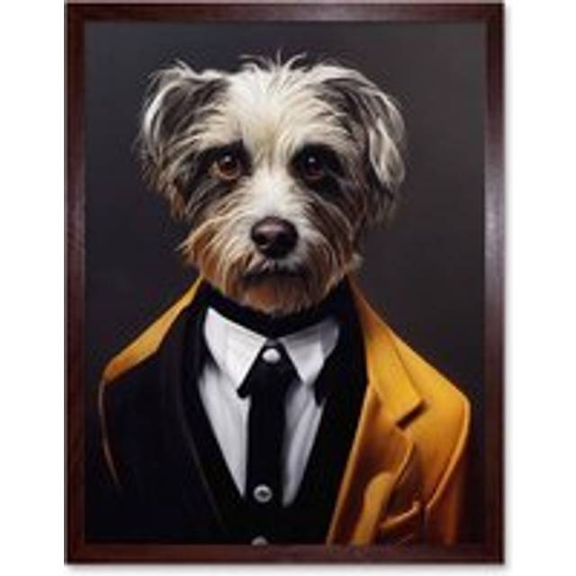 Wall Art Print Dog In Dinner Jacket Cute Fun Terrier Portrait Art Framed - Brown - W12 inch x H16 inch