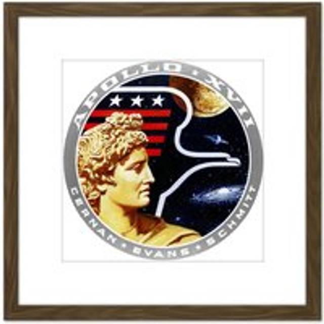 Space NASA Apollo 17 Mission Emblem Badge Patch 8X8 Inch Square Wooden Framed Wall Art Print Picture with Mount - Brown - One Size