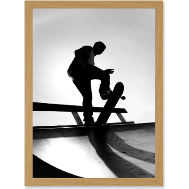 Photography Sport Skateboarding Skater Silhouette A4 Artwork Framed Wall Art Print - Tan - One Size