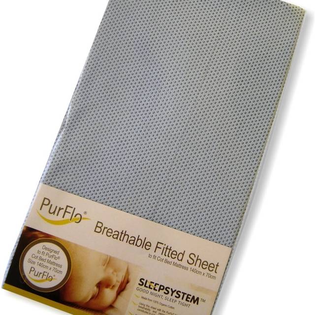 PurFlo Breathable Fitted Cot Sheet Light Blue  - 120 x 60cm