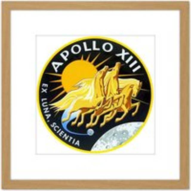 Space NASA Apollo 13 Mission Emblem Badge Patch 8X8 Inch Square Wooden Framed Wall Art Print Picture with Mount - Tan - One Size
