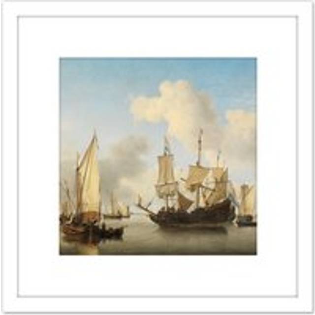 Van De Velde Ships At Anchor On Coast 8X8 Inch Square Wooden Framed Wall Art Print Picture with Mount - White - One Size
