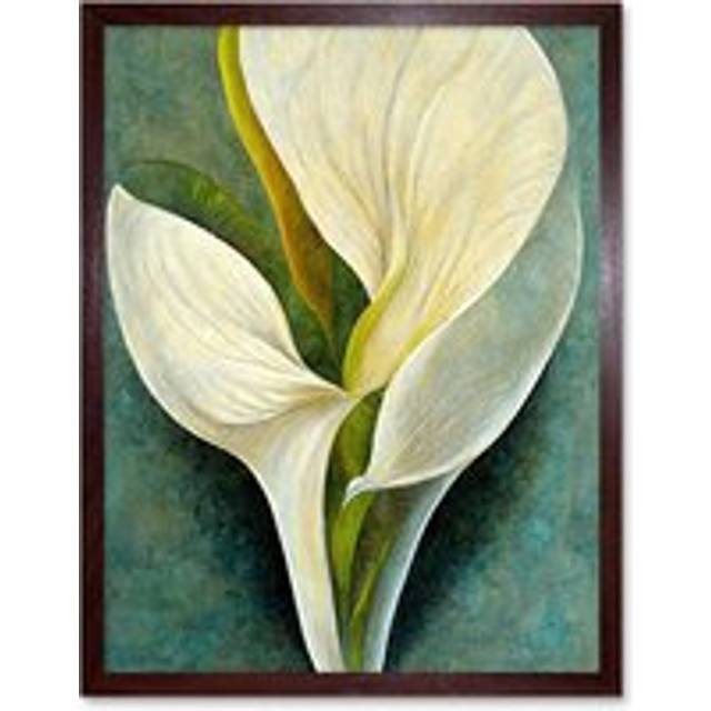 Wall Art Print Single White Calla Lily Flower Petal Detail Modern Art Framed - Brown - W12 inch x H16 inch