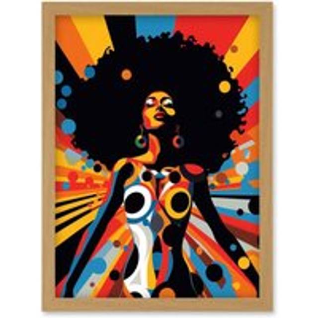 Wall Art Print Afro Caribbean Woman Colour Explosion Modern Strong Matriarch Bright Bold Colourful Artwork Framed A4 - Tan - A4