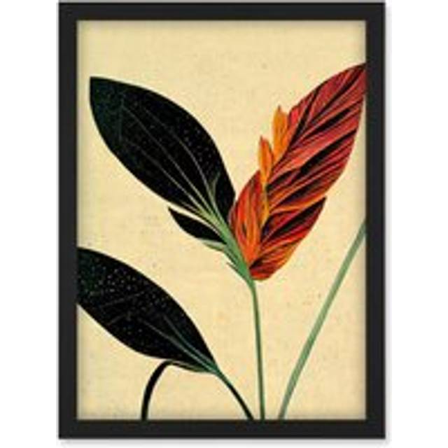 Minimalist Tropical Flower Bloom Black Ochre Botanical Artwork Framed Wall Art Print A4 - One Size