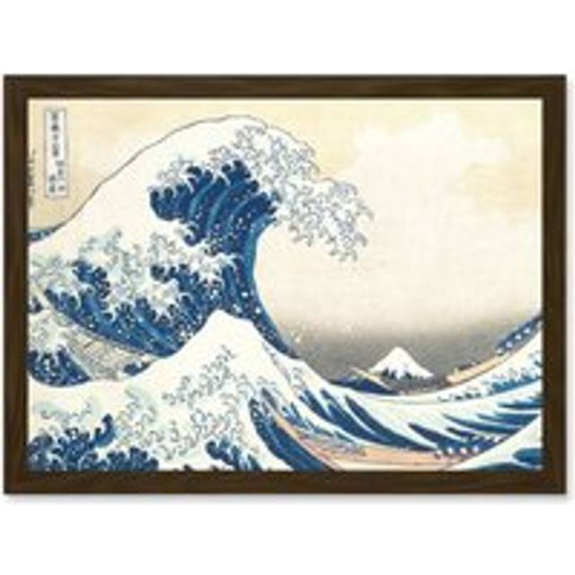 Hokusai Great Wave Off Kanagawa Mount Fuji Japan Tsunami Iconic A4 Artwork Framed Wall Art Print - Brown - One Size