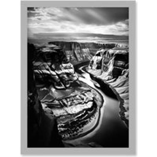 Wall Art Print Glen Canyon Colorado River Bend Black and White Photograph High Contrast Dramatic Landscape Artwork Framed A4 - Grey - A4