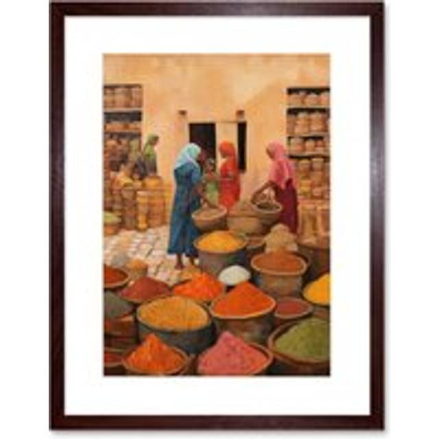 Wall Art Print Traditional Rural Indian Food Market Watercolour Artwork Spices Herbs Artwork Framed 9X7 Inch - Brown - W7 inch x H9 inch