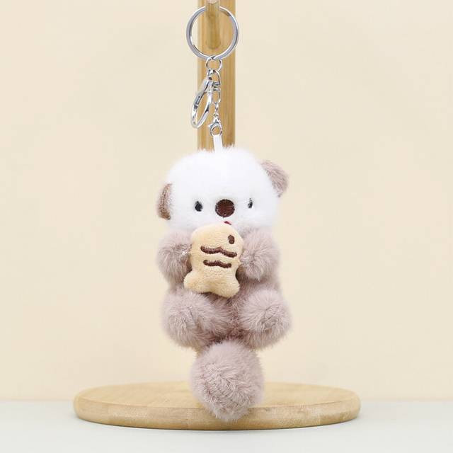 (Khaki Gray) Plush Beaver Cute Keychain Short Plush Animal Doll For Girls Bags And Keys