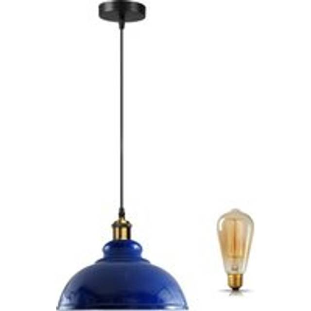 Industrial Dome Pendant Light - E27 Base ~5298 - Navy Blue - Yes