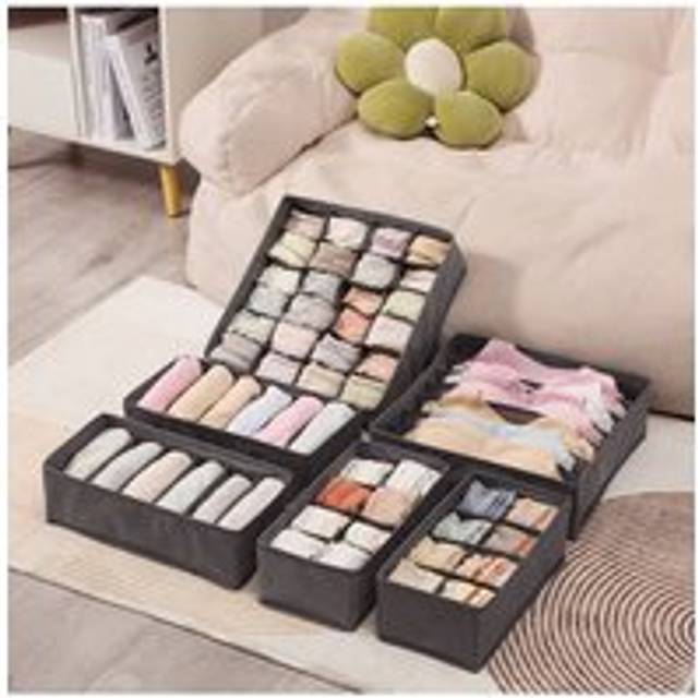 10Pcs Underwear Drawer Organiser Divider - Set of Fabric Drawer Dividers for Clothes, Foldable Wardrobe Draw Organizer - Black - One Size