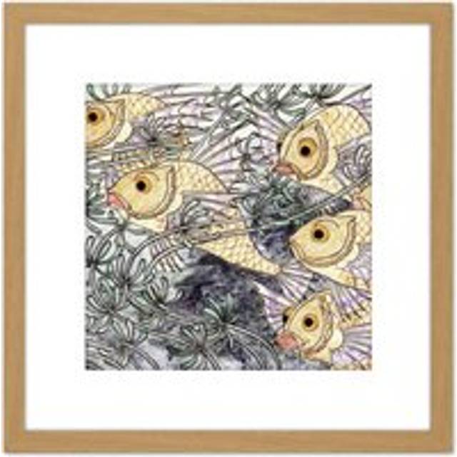 Nienhuis Fish Seaweed Tile Design Pattern Photo 8X8 Inch Square Wooden Framed Wall Art Print Picture with Mount - Tan - One Size