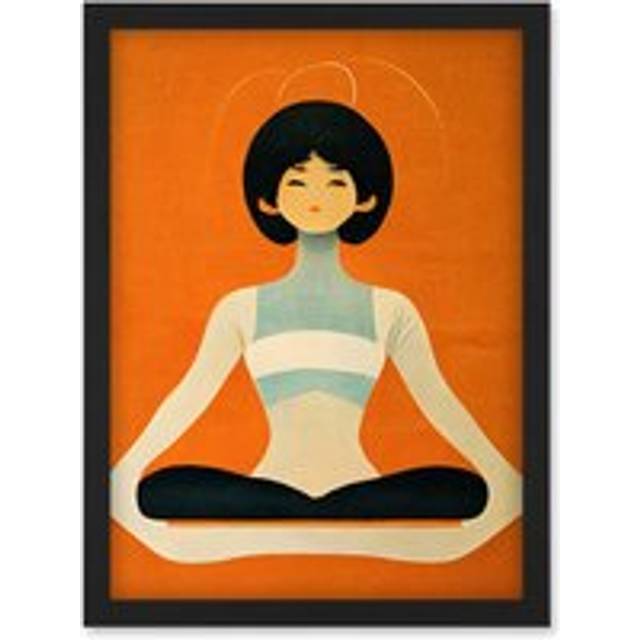 Peaceful Japan Woman In Yoga Pose Orange Black Quirky Artwork Framed Wall Art Print A4 - One Size