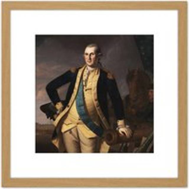 Peale George Washington Battle Princeton 8X8 Inch Square Wooden Framed Wall Art Print Picture with Mount - Tan - One Size