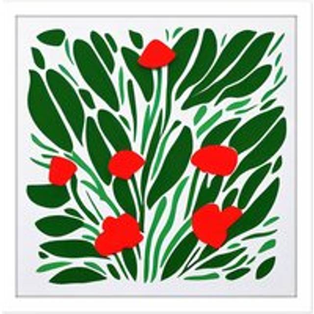 Wall Art Print Abstract Red Flowers Flamingo Floral Bouquet Square Framed Picture 16X16 Inch - White - W16 inch x H16 inch