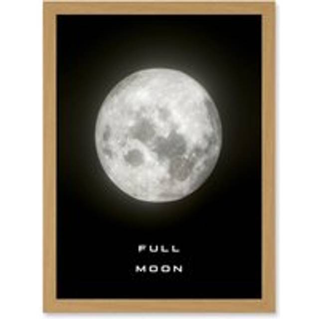 Phases of the Moon Astronomy Full Moon Lunar Space Poster Artwork Framed Wall Art Print A4 - Tan - One Size