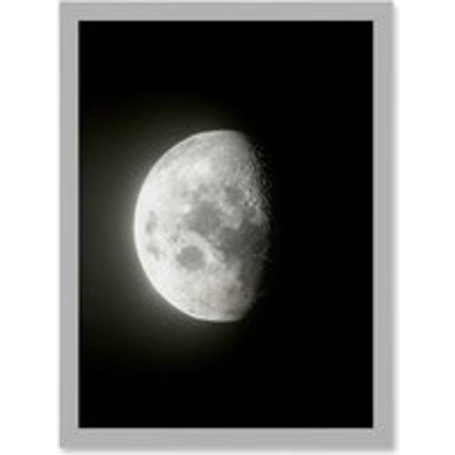 Lunar Phases Waning Gibbous Moon Space Astronomy Artwork Framed Wall Art Print A4 - Grey - One Size