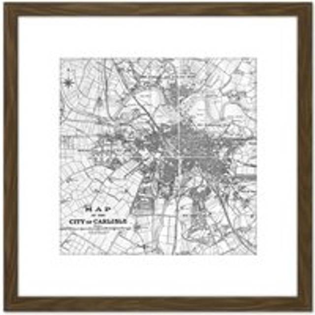 Map 1931 Carlisle City England Plan Chart 8X8 Inch Square Wooden Framed Wall Art Print Picture with Mount - Brown - One Size