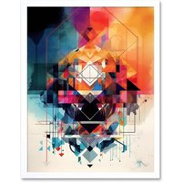 Wall Art Print Abstract Geometric Spectral Prism Kaleidoscope Colour Light Shapes Modern Watercolour Art Framed - White - W12 inch x H16 inch