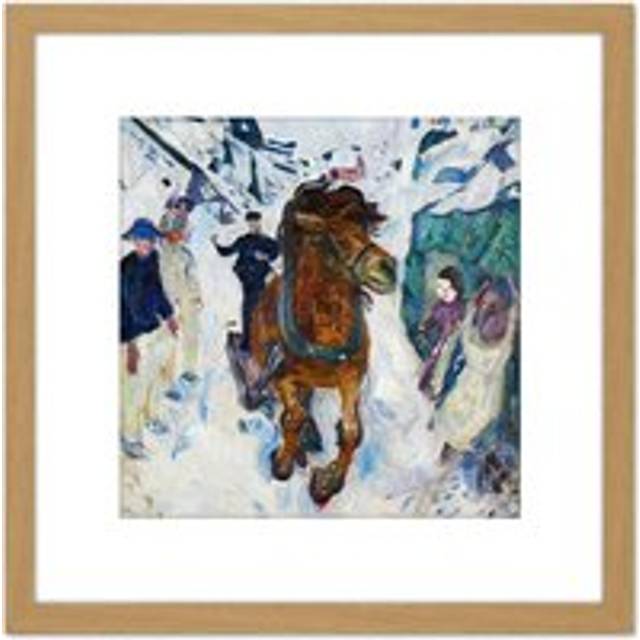 Edvard Munch Galloping Horse Cropped 8X8 Inch Square Wooden Framed Wall Art Print Picture with Mount - Tan - One Size