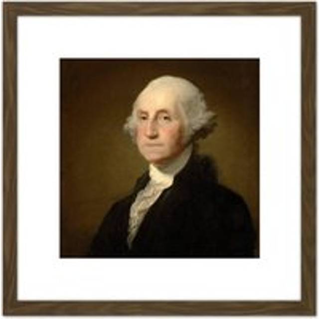 Gilbert Stuart George Washington 1796 Painting 8X8 Inch Square Wooden Framed Wall Art Print Picture with Mount - Brown - One Size