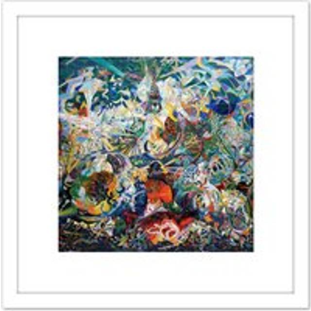 Stella Battle Lights Coney Island Mardi Gras Painting 8X8 Inch Square Wooden Framed Wall Art Print Picture with Mount - White - One Size
