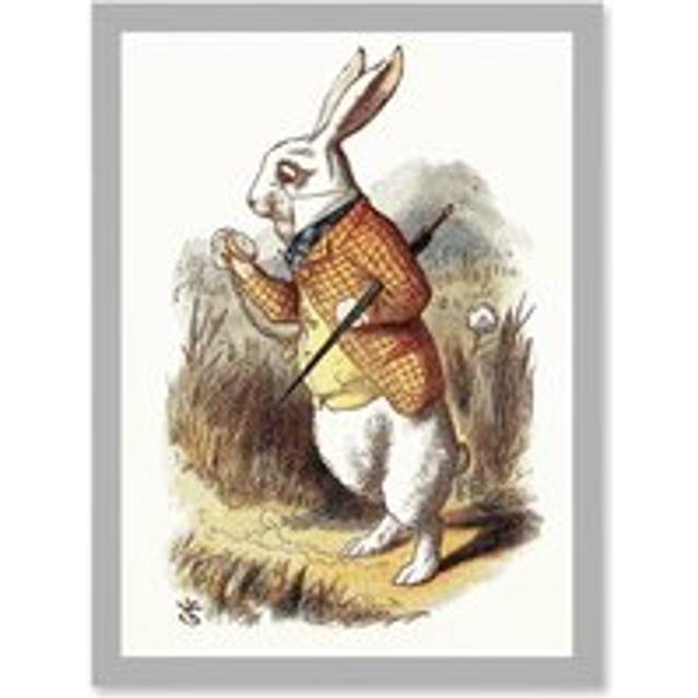 Painting Carrol Alice Wonderland Tenniel White Rabbit Artwork Framed Wall Art Print A4 - Grey - One Size
