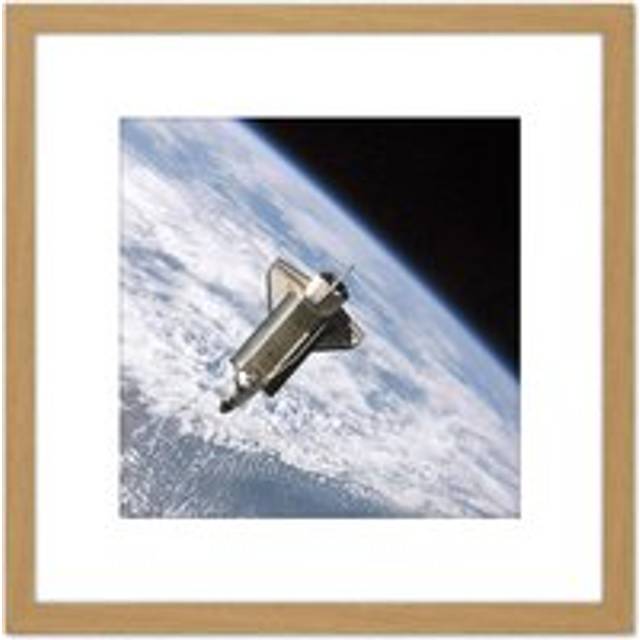 Space NASA Shuttle Atlantis Over Earth Photo 8X8 Inch Square Wooden Framed Wall Art Print Picture with Mount - Tan - One Size