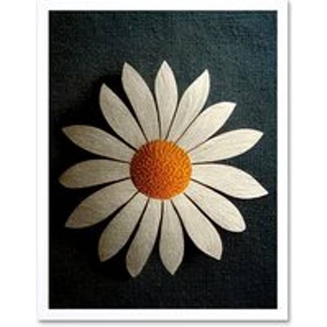 Wall Art Print Bold Single Daisy Blossom Flower Collage On Fabric Painting Art Framed - White - W12 inch x H16 inch