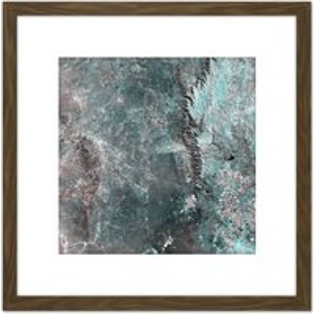 Green Pink Rocks Abstract 8X8 Inch Square Wooden Framed Wall Art Print Picture with Mount - Brown - One Size