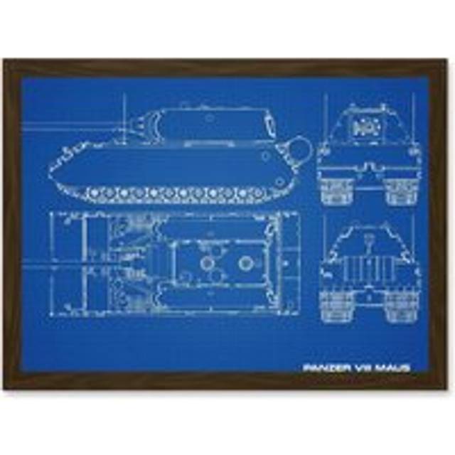 Military Panzer VIII Maus Super-Heavy vest Blueprint Plan Artwork Framed Wall Art Print A4 - Brown - One Size
