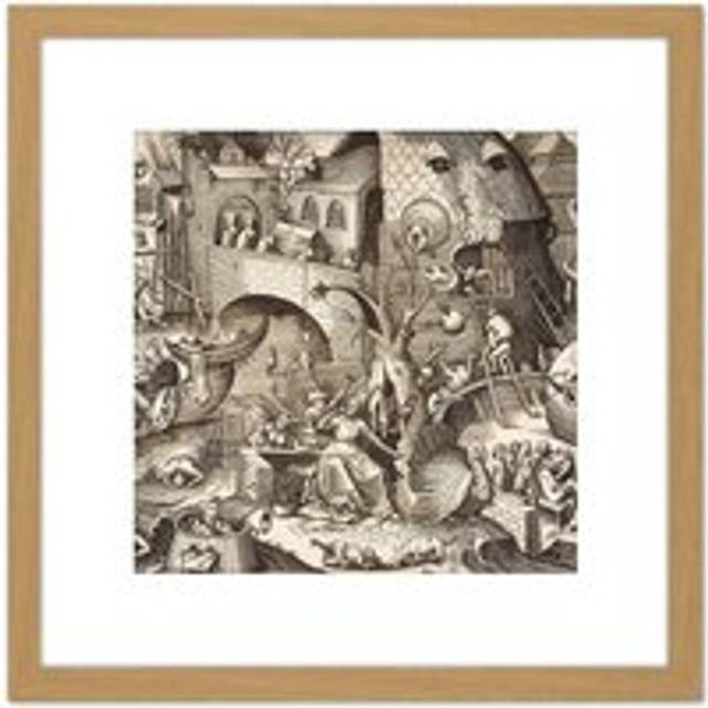 Van Der Heyden Breugel Elder Seven Sins Envy Engraving 8X8 Inch Square Wooden Framed Wall Art Print Picture with Mount - Tan - One Size