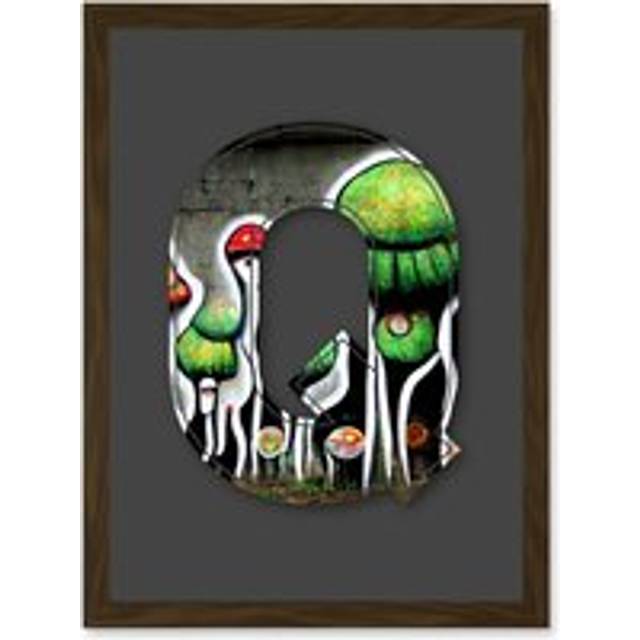 Letter Q Abstract Trippy Grey Green Decorative Graffiti Mural Alphabet Initial Stencil Artwork Framed Wall Art Print A4 - Brown - One Size