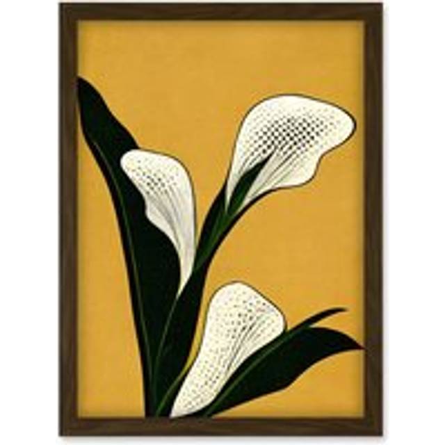 Art Deco Pop Art White Calla Lily Flower Plant Artwork Framed Wall Art Print A4 - Tan - One Size