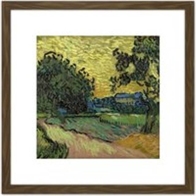 Van Gogh Landscape At Twilight Painting 8X8 Inch Square Wooden Framed Wall Art Print Picture with Mount - Brown - One Size