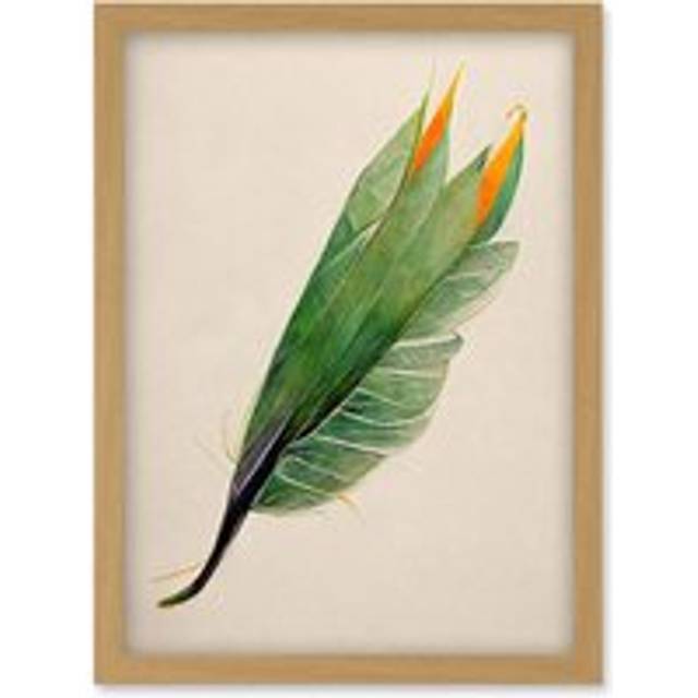 Tropical Bird of Paradise Leaf Botanical Illustration Artwork Framed Wall Art Print A4 - One Size - Tan