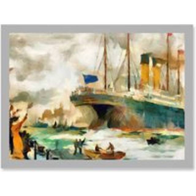 Painting SS Cedric Liverpool Ocean Liner Ship Watercolour Artwork Framed Wall Art Print A4 - Grey - One Size