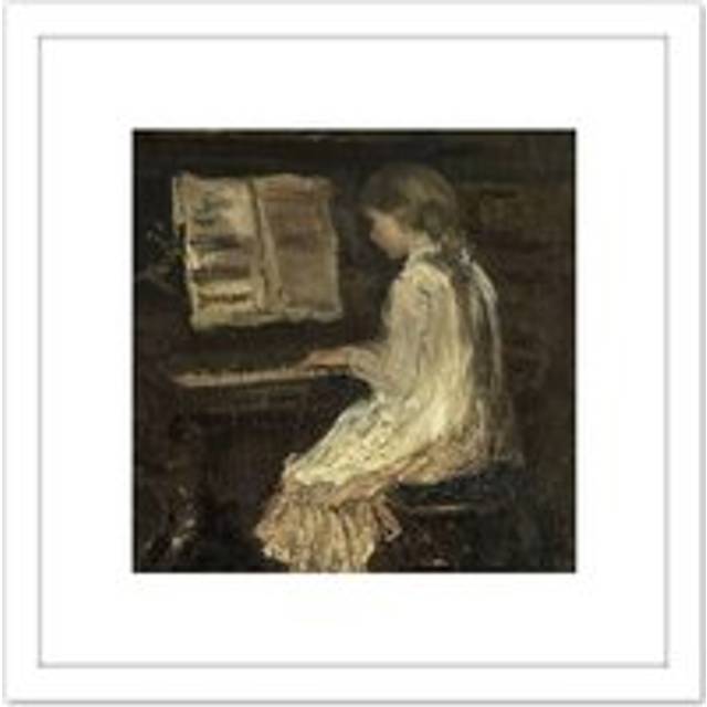 Jacob Maris Girl At The Piano Painting 8X8 Inch Square Wooden Framed Wall Art Print Picture with Mount - White - One Size