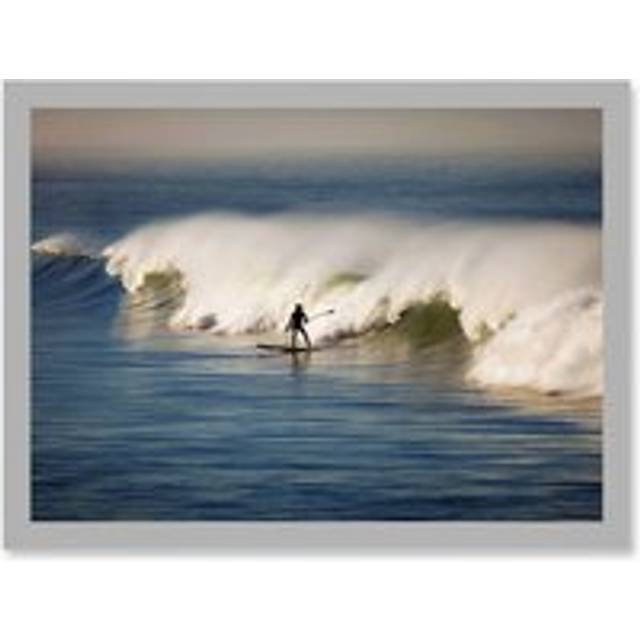 Sport Photo Surfing Surf Surfer Paddle Board Wave Ocean Artwork Framed Wall Art Print A4 - Grey - One Size